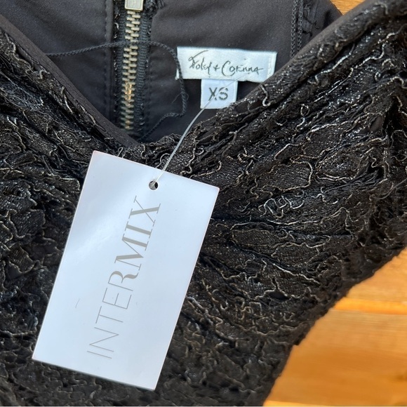 Intermix Black Metallic Lace Spaghetti Strap Corset Crop Top XSmall NWT - Picture 10 of 11